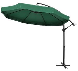 Outsunny Umbrelă de Soare cu Plasă de Țânțari, Umbrelă de Soare cu Deschidere Manivelă și Bază Transversală, 295x295x240 cm, Verde