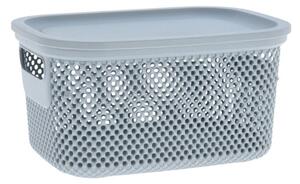 Coș depozitare cu capac din plastic perforat, Storage Solutions, gri deschis