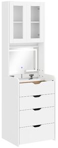 HOMCOM Stație de Machiaj cu Lumini LED în 3 Culori, Oglindă Rabatabilă, Scaun Ascuns, Măsuță de Machiaj cu Scaun Îmbunătățit, 3 Sertare, Compartiment, Dulap cu Uși din Sticlă, Modern, Alb | Aosom Romania