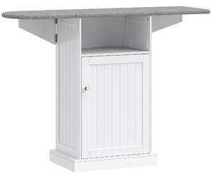 HOMCOM Dulap Compact cu Masă de Călcat Pliabilă pe Roți cu Raft Deschis și Dulap, 121x37x89 cm, Alb și Gri | Aosom Romania