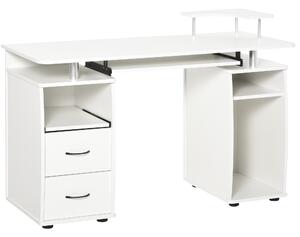 HOMCOM Birou PC din PAL și Oțel Alb cu Tastatură și Raft Monitor, Spațiu Generos de Lucru, 2 Sertare, Design Modern, 120x55x85 cm | Aosom Romania