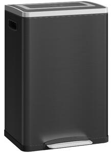 HOMCOM Coș de Gunoi cu 2 Secțiuni de 20L cu Pedală și Capac cu Închidere Moale, din Oțel Inoxidabil și PP, 40x34.8x59 cm, Negru | Aosom Romania