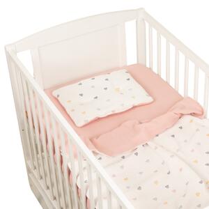 Lenjerie patut bebe 120x60 cm Kidizi Color Hearts din muselina dubla 3 piese – include cearsaf cu elastic, perna si paturica