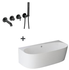 Set cada baie freestanding compozit, lipita de perete, 180x86 cm Como si baterie cada incastrata negru mat Silia