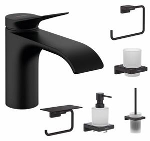 Set baterie lavoar Hansgrohe Vivenis si accesorii baie Hansgrohe AddStoris, negru