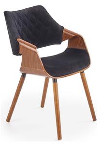 Scaun tapitat K396, negru/nuc, stofa catifelata/placaj, 56x55x77 cm