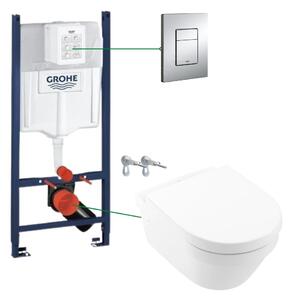 Set vas wc suspendat rimless cu capac VilleroyBoch, Architectura plus rezervor incastrat si clapeta crom Skate Cosmopolitan Grohe