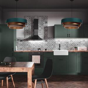 Maco Design Lampă suspendată Triniti, verde/bej/coper, Ø 60 cm, textil, reglabil, Verde, Camera de zi / sufragerie, Țesătură / Textil