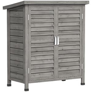 Outsunny Dulap de Grădină din Lemn de Brad cu Uși cu Obloane și 2 Polițe, 87x46,5x96,5cm, Gri | Aosom Romania