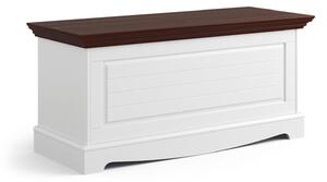 Băncuță lemn masiv nuc cu Ladă Alb-, 112 × 45 × 51 cm