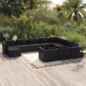 Set mobilier de grădină cu perne, 11 piese, negru, poliratan