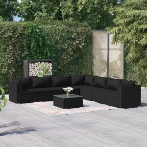 Set mobilier de grădină cu perne, 8 piese, negru, poliratan