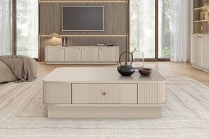 Măsuță de cafea Vesper 103x60 cm cu sertar pe plintă - cashmir / mâner auriu