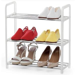 Suport pentru pantofi cu 3 rafturi, pliabil, 45 cm, alb