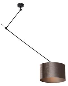Lampă suspendată neagră cu abajur de catifea gri-maroniu 35cm - Blitz