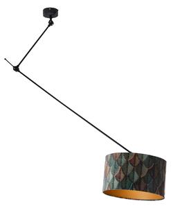 Lampă suspendată neagră cu abajur de catifea cu design de frunze cu interior auriu 40/40/40 - Blitz
