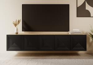 Comodă TV suspendatăă cu front striat Asha 200 cm - artisan / negru mat