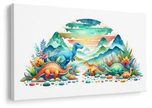 Tablou dinozauri colorați în munți