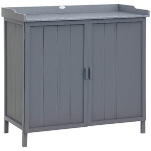 Outsunny Dulap pentru Exterior din Lemn de Brad cu Blat de Lucru din Metal Zincat si 2 Rafturi pentru Scule, 98x48x95.5 cm, Gri | Aosom Romania
