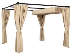 Outsunny Pergola 3 x 3(m) cu acoperis copertina retractabila si perdele, Foisor de exterior cu cadru metalic pentru gradina, Adapost de soare