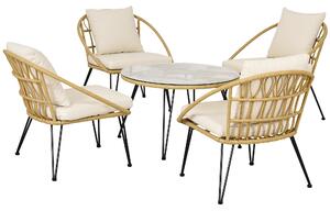 Outsunny Set Grădină din Ratan din 5 Piese, Set de Exterior cu Masă Rotundă și 4 Scaune cu Perne, 82x82x50 cm, Bej | Aosom Romania