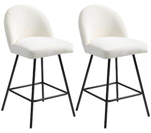 HOMCOM Set 2 Scaune de Bar cu Spătar din Catifea și Suport pentru Picioare, 48.5x56x92 cm, Alb Crem | Aosom Romania