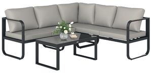 Outsunny Set Mobilier de Grădină cu Canapea cu 3 Locuri, Canapea cu 2 Locuri și Măsuță de Cafea, 180x60x64 cm, Gri | Aosom Romania