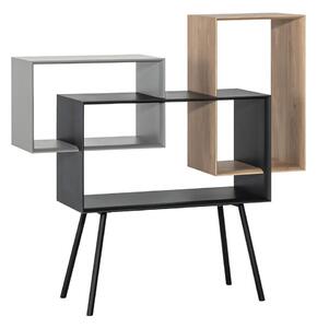 Etajeră lemn masiv gri KUADRAT – design geometric în stejar grafit și
