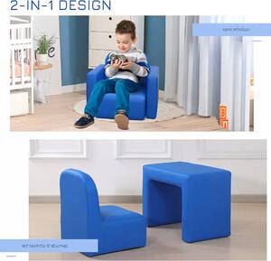 SCALC202 - 2 in 1 Mini fotoliu sau masuta si taburet, scaun, scaunel Copii - Albastru