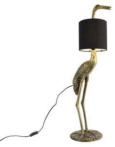 Lampă de podea vintage alamă stofă negru - Crane bird To
