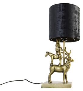 Lampa de masa vintage alama cu abajur negru 20 cm - Animal Hjort Tre