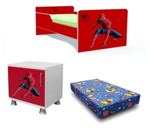 Pat tineret Spiderman rosu-saltea+noptiera cadou