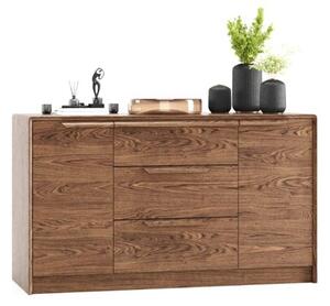 Comodă lemn masiv Bordo 3 sertare 2 usi, 140 × 48 × 84 cm