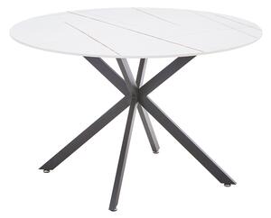 Masa Bucatarie/Dining Rockas Blat Ceramic Finisaj Marmura Alba Insertii Negre Diametru 120 Cm