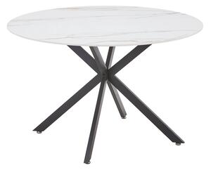 Masa Bucatarie/Dining Rockas Blat Ceramic Finisaj Marmura Alba Insertii Bej Diametru 120 Cm