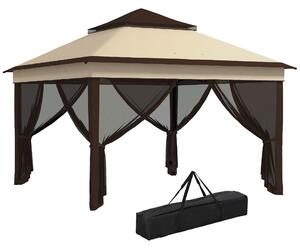 Outsunny Foisor Pop Up 3x3m Cu Plasa Si Geanta De Transport, Cort De Petrecere Reglabil In Inaltime Si Rezistent UV, Bej
