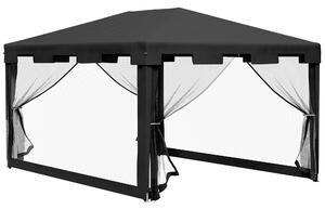Outsunny Foisor 4x3 m cu Plasa de Tantari si 2 Intrari, Foisor de Gradina din Metal si PE, Gri Inchis