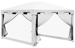 Outsunny Foisor 4x3 m cu Plasa de Tantari si 2 Intrari, Foisor de Gradina din Metal si PE, Alb si Negru