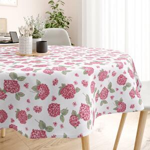 Goldea față de masă decorativă loneta - flori de hortensie roz - rotundă Ø 150 cm