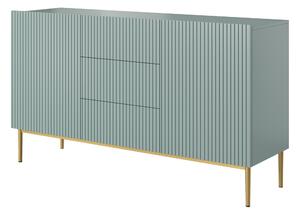 Comodă Nicole 150 cm cu trei sertare - MDF salvie / picioare aurii