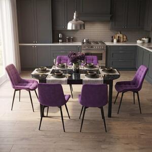 Set Masă Extensibilă Bucătărie / Dining Carla Negru Marmorat 134–174 × 80 × 75 cm cu 6 Scaune Onix Mov, Tapițate, Picioare Metalice Negre