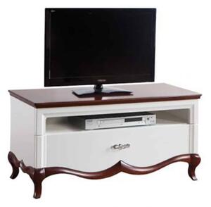 Comodă TV lemn masiv nuc Milan Alb-, 114 × 46,5 × 55,7 cm