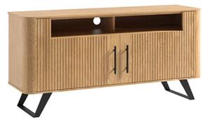 Comodă TV lemn masiv natur Santiago I -Negru, 134,2 × 39,7 × 65 cm