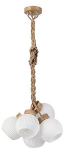 Lustru suspendat pe cablu LOOMIS, 5x E27 / 15 W / 230 V, 130 cm, bej/stejar