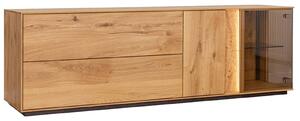 Comodă TV lemn masiv Aurora cu Vitrină Iluminată Stejar, 185 × 37 × 60 cm