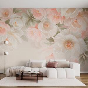 Tapet Flori mari și delicate, în nuanțe de roz și crem, Fototapet Flori, w05540 : Uwalls.ro