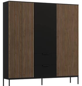 Dulap lemn masiv Sia Negru, 185 × 60 × 200 cm