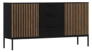 Comodă lemn masiv Sia Negru, 150 × 40 × 80 cm