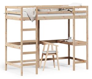 Cadru pat supraetajat cu birou, 100x200 cm, lemn masiv de pin