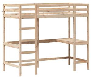 Cadru pat supraetajat cu birou, 100x200 cm, lemn masiv de pin